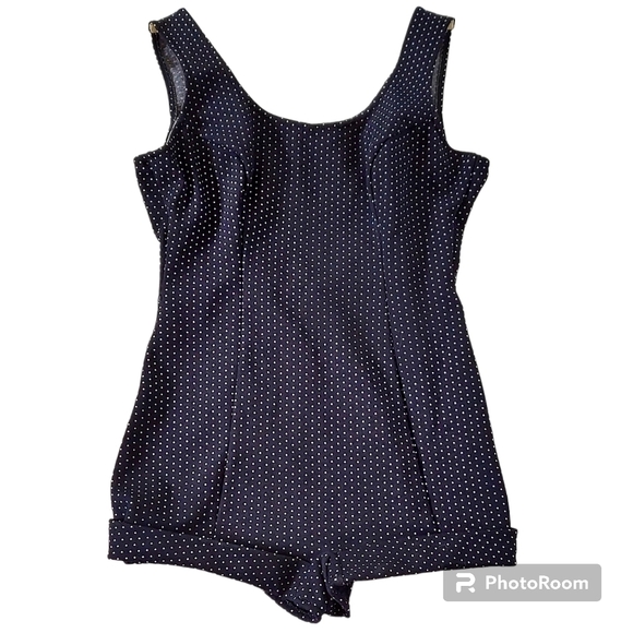 Vintage Other - Vtg 40s‎ 50s Bradley Black White Polka Dot  Boy Leg Low Back One Piece Swimsuit